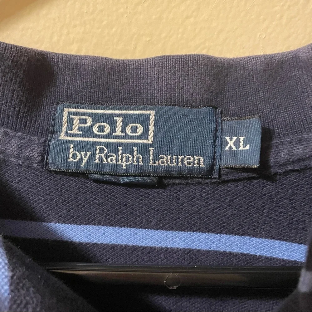Ralph‎ Lauren Men's Polo Shirt in Navy and Light Blue Stripes